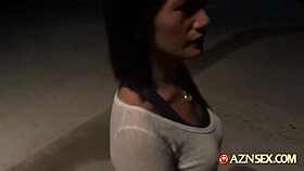 Asian teen blows huge cock then fingers her hairy wet pussy hard!