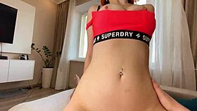 Russian amateur couple chats while he fucks her tight busty milf pussy pov homemade creampie ride