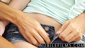 My first lesbian lick with petite blonde feels electric