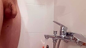 shy skinny guy showers with small cock ball kicking fetish