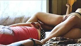 Shaved housewife milf gives sneaky handjob cheating thrill
