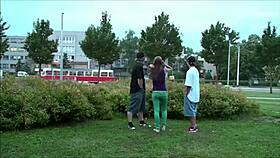 hot alexis crystal gangbanged publicly in steamy threesome action