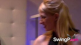 Black lace babes dive into wild swinger orgy fucking game with intense group action