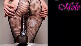 listen to that juicy pawg pussy gaping as she rides oiled dildo in pantyhose