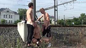 pretty milf risks public car threesome with two hung young studs