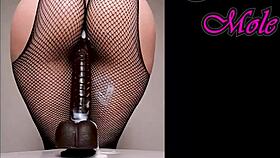 listen to that juicy pawg pussy gaping as she rides oiled dildo in pantyhose