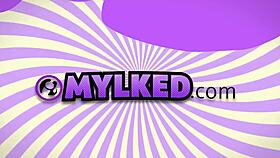 milf milker squeezes desk handjob cumshot milk everywhere