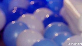 Teen Brunette's Big Tits Bounce Wild in Holiday Fingering Frenzy