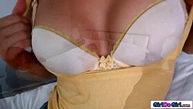 redhead pov captures petite shaved pussy licked by brunette muff diving