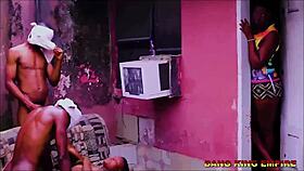 Slim Saida Bob Handles Two Big Fat Cocks in Ghetto Spot