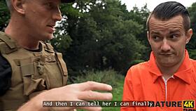 blonde cougar kindly deepthroats robber with massive boobs