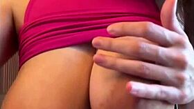 Milf squeezes and sucks her huge milky natural tits outdoors!