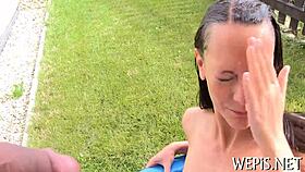 Playgirl urinates while getting gently rubbed in intimate moment