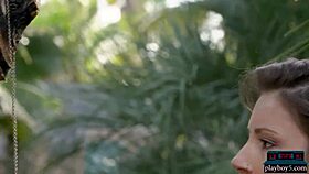 Belgian milf Miluniel Louis strips outdoors, baring huge natural tits.