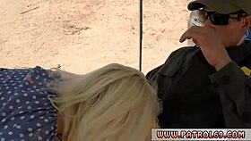 Blonde babe messy blowjob on hood caught! 🚔💦