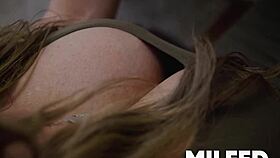 Busty milf rubs throbbing cock in lingerie, seducing relentlessly