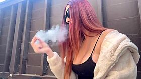 Artemisia Love Teases Big Tits Smoking Seductively Outdoors