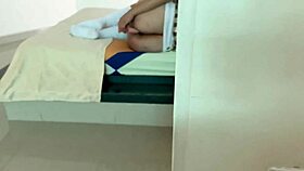 Catches big-ass babe dildoing tight asshole, strokes to explosive anal orgasm