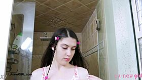 Cute Brunette Long Hair Enjoys Steamy Shower After Casting Interview