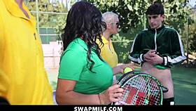 Guys cool down with hot foursome alongside mature women in steamy group action