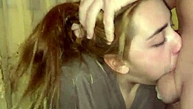 she drops to knees for that very sloppy deepthroat, gagging on cock