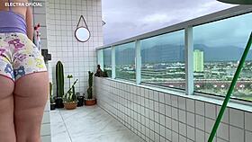 spy on your hot latina neighbor cleaning in tiny shorts, that big ass tease is irresistible