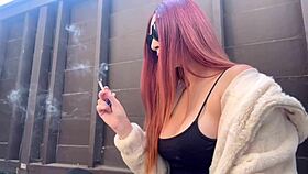 Artemisia Love Teases Big Tits Smoking Seductively Outdoors