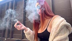 Artemisia Love Teases Big Tits Smoking Seductively Outdoors