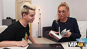 milf tutor rocks dorm with two throbbing young cocks threesome