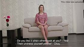 shy teen manya churikova strips bares shaved pussy for first time fingering