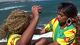 pornstars nina rivera and porsha carrera lick dripping pussies on beach with big tits