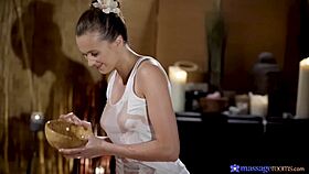 Oiled teen slides big natural tits everywhere 😍