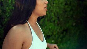 brunette latina with bubble butt gags on cock in deepthroat face fuck