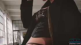 sky blue's huge natural tits bounce as curvy blonde milf strips everything