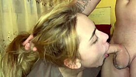 she drops to knees for that very sloppy deepthroat, gagging on cock