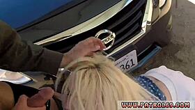 Blonde babe messy blowjob on hood caught! 🚔💦