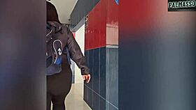 damn this chubby latina with huge tits and fat ass flashes boobs then hotel fucks hard pov