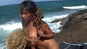 pornstars nina rivera and porsha carrera lick dripping pussies on beach with big tits