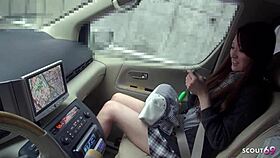 petite japanese hitchhiker squirts intense orgasm then deepthroats pov in car