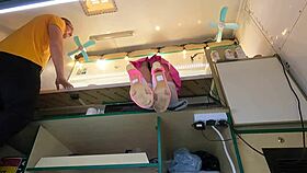 hidden cam catches hot 18 yo brunette slut upskirt pussy flash at work