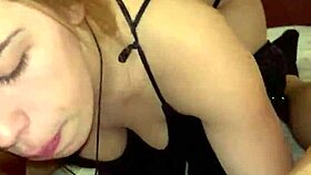 Sloppy deepthroat facefuck leaves skinny blonde choking on cum