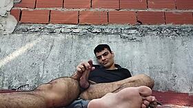 sensual outdoor masturbation on floor big cock sunny day