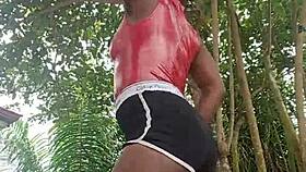 crazy bitch shakes huge ass dancing wild during fan workout