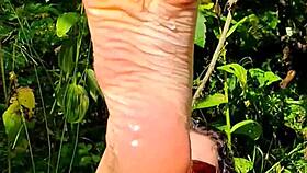 barefoot milf strips sexy in wild forest for upskirt nature fetish vlog