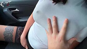 my boss's big tits wife sucks my dick in the car