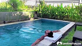 Blonde Teases Bikini Orgasm By Pool With Hard Cock