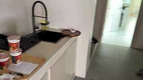 College classmate in leggings bends over, takes creampie doggystyle in tight wet pussy closeup.