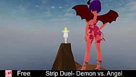 Demon rips angel's clothes in strip duel frenzy!