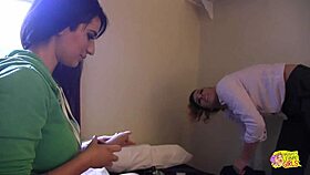 lesbian huge juggs babe takes strap-on deep in shaved pussy