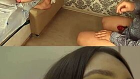 cuckold tries strapon after cum play chastity femdom